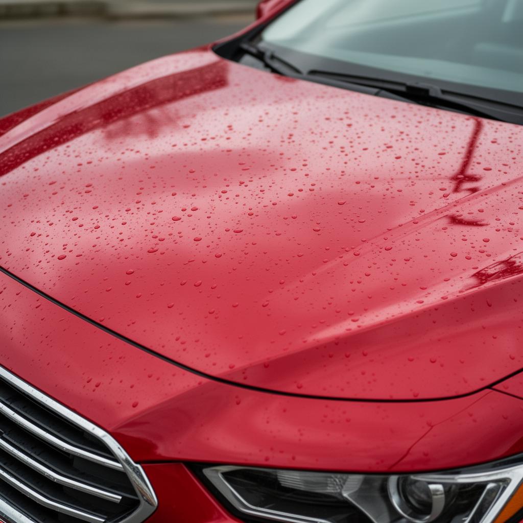 Red sedan hood paint correction after ceramic coating