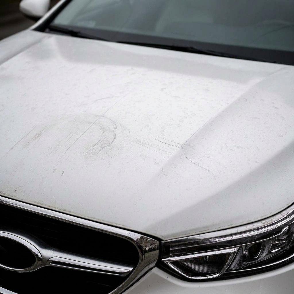 White sedan ceramic coating before ceramic coating
